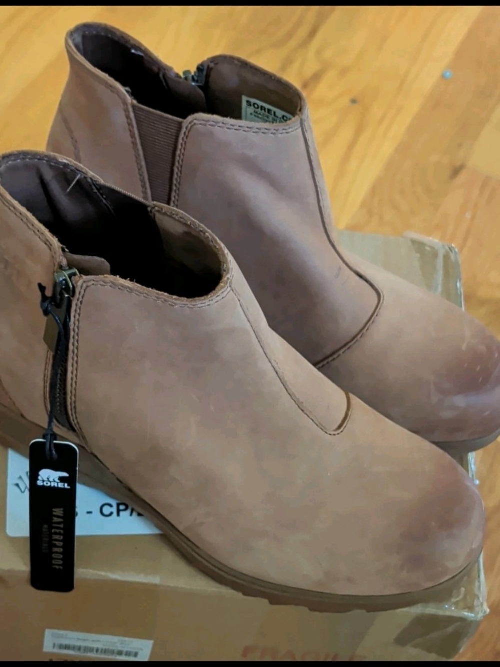 SOREL Women's Brown Leather Waterproof Ankle Bootie Zip Round Toe Size 6 NL4927